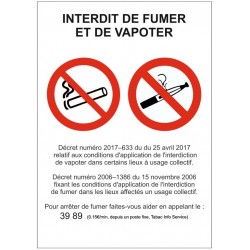 Panneau ou autocollant interdit de fumer et de vapoter