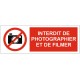 Panneau ou autocollant interdiction de photographier et de filmer