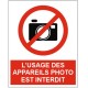 Panneau ou autocollant l'usage des appareils photo est interdit