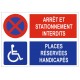Panneau arrêt interdit place réservée handicapés