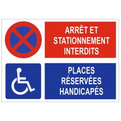 Panneau arrêt interdit place réservée handicapés