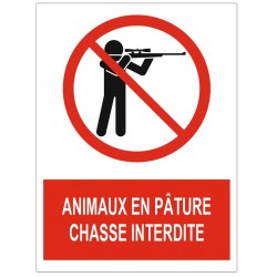 Panneau animaux en pâture chasse interdite