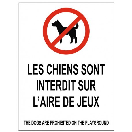 Panneau les chiens sont interdits sur l'aire de jeux