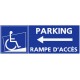 Panneau stationnement parking handicapé avec rampe d'accès - direction gauche