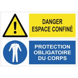 Panneau danger espace confiné protection obligatoire du corps