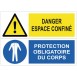 Panneau danger espace confiné protection obligatoire du corps