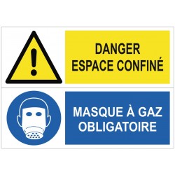 Panneau danger espace confiné masque à gaz obligatoire