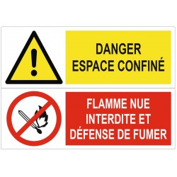 Panneau danger espace confiné flamme nue interdite et défense de fumer