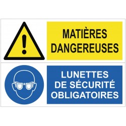 Panneau danger matières dangereuses lunettes de sécurité obligatoires