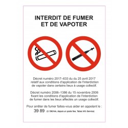 Panneau interdit de fumer et de vapoter signe (REFV412)