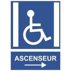 Panneau handicap ascenseur flèche droite
