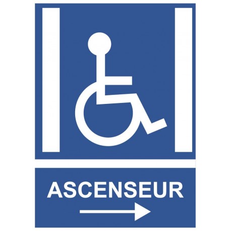 Panneau handicap ascenseur flèche droite