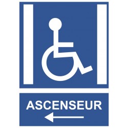 Panneau handicap ascenseur flèche gauche