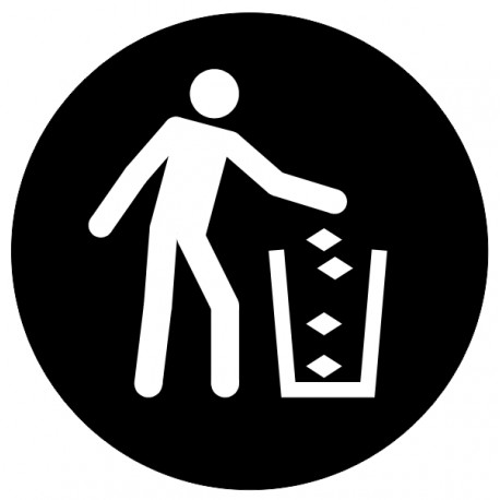 Panneau poubelles noir et blanc rond