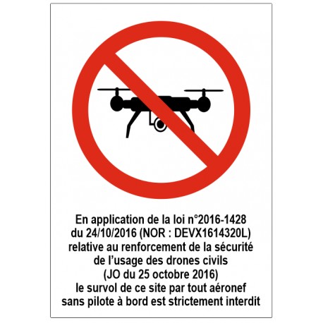 Panneau drone interdit Texte loir décret 2016