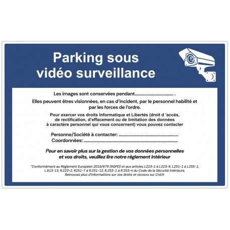 Affiche parking sous surveillance RGPD