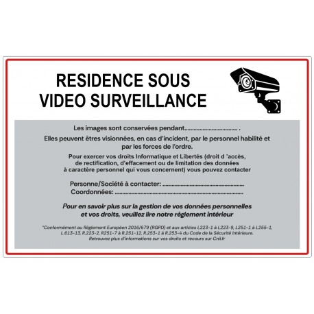 Plaque résidence sous surveillance