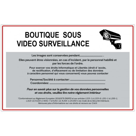 Plaque boutique sous surveillance