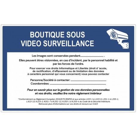 Affiche boutique sous surveillance RGPD