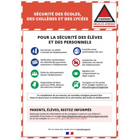 Panneau pour la sécurité des élèves et du personnels