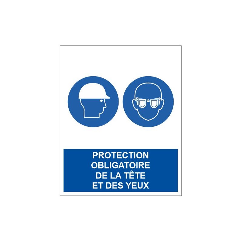 Panneau protection obligatoire de la tête et des yeux - Sticker  Communication